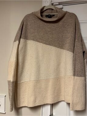 French Connection Two-Tone Cowl Neck Sweater in Taupe and Cream